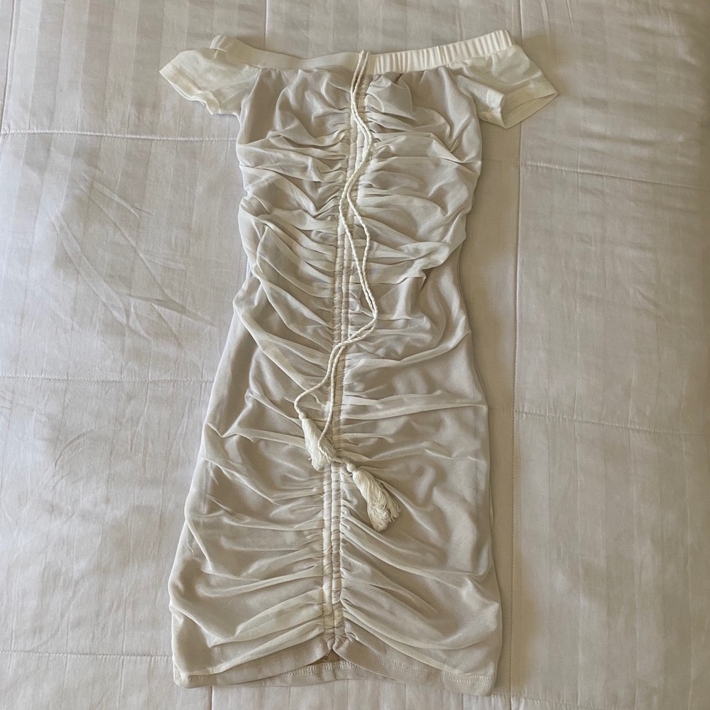 White Ruched Mini Dress